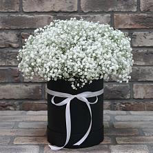 Цветочная композиция из Гипсофила в шляпной коробке в Усть-Лабинске